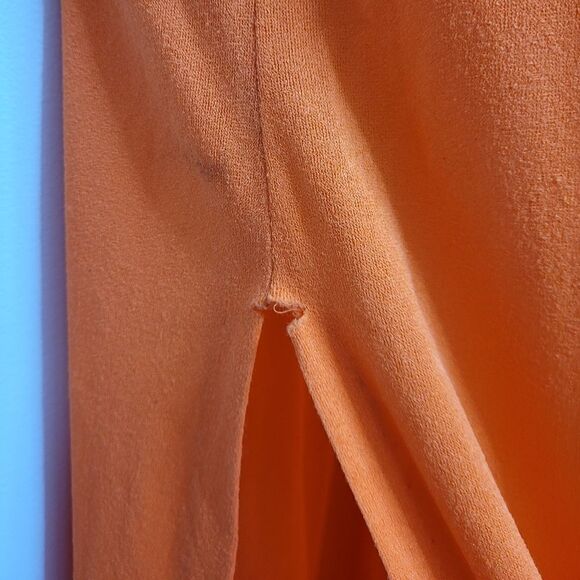 VINTAGE 70s dress orange tangerine long sleeve zip up maxi dress disco collar M - Picture 6 of 15